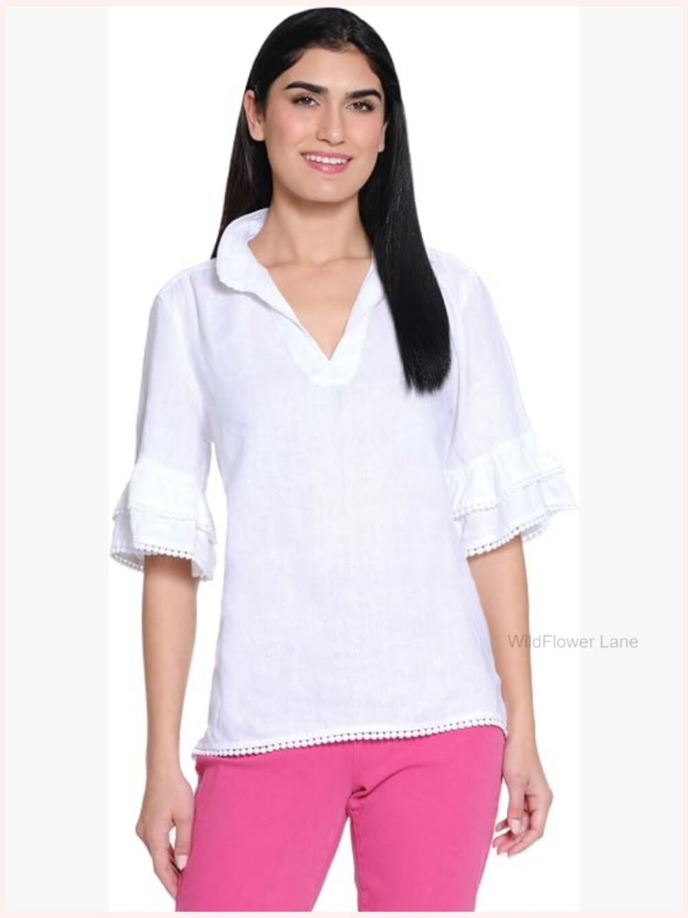 Tunic Top - Popover Flounce Short Sleeve Wire Collar